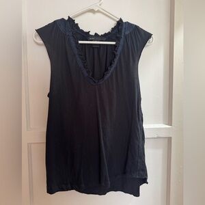 Marc Jacobs Black Ruffle-Trim V-Neck Tank
